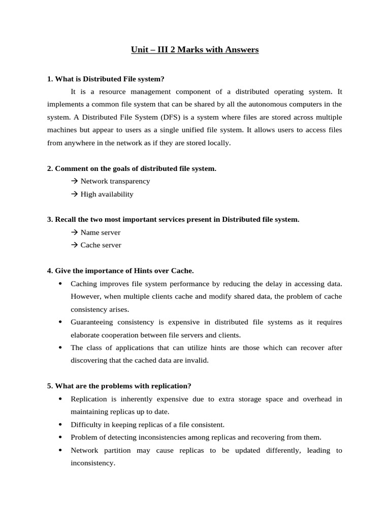 Unit III 2 Marks With Answers | PDF | Replication (Computing) | File System