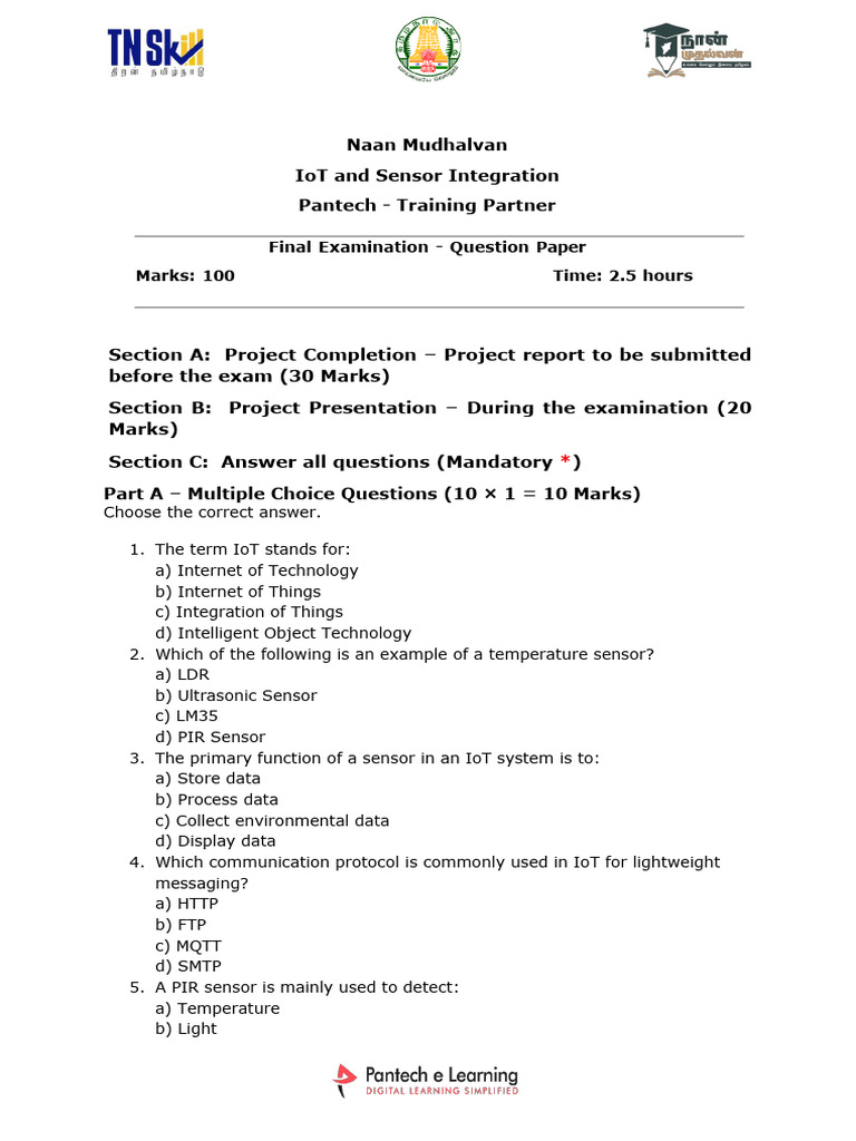 IoT and Sensor Integration Question Paper - 1 | PDF | Internet Of ...