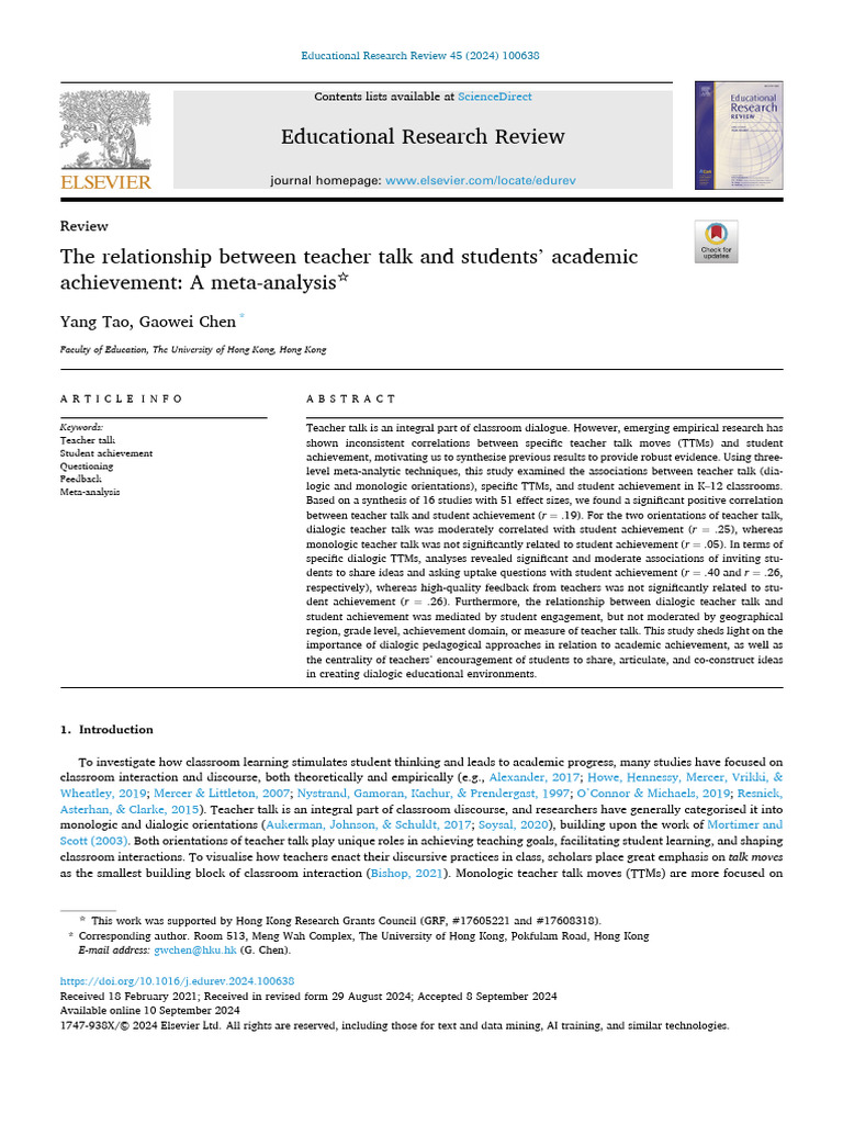 The Relationship Between Teacher Talk and Students' Academic | PDF ...
