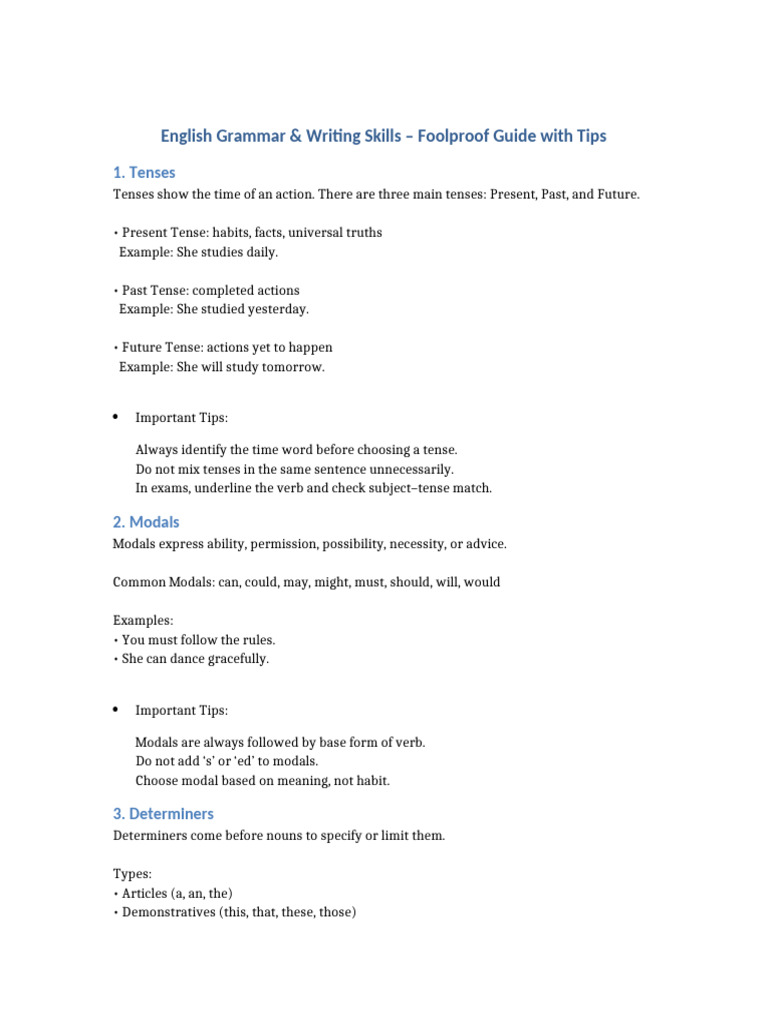 English Grammar and Writing Skills With Tips | PDF | Verb | Grammatical ...
