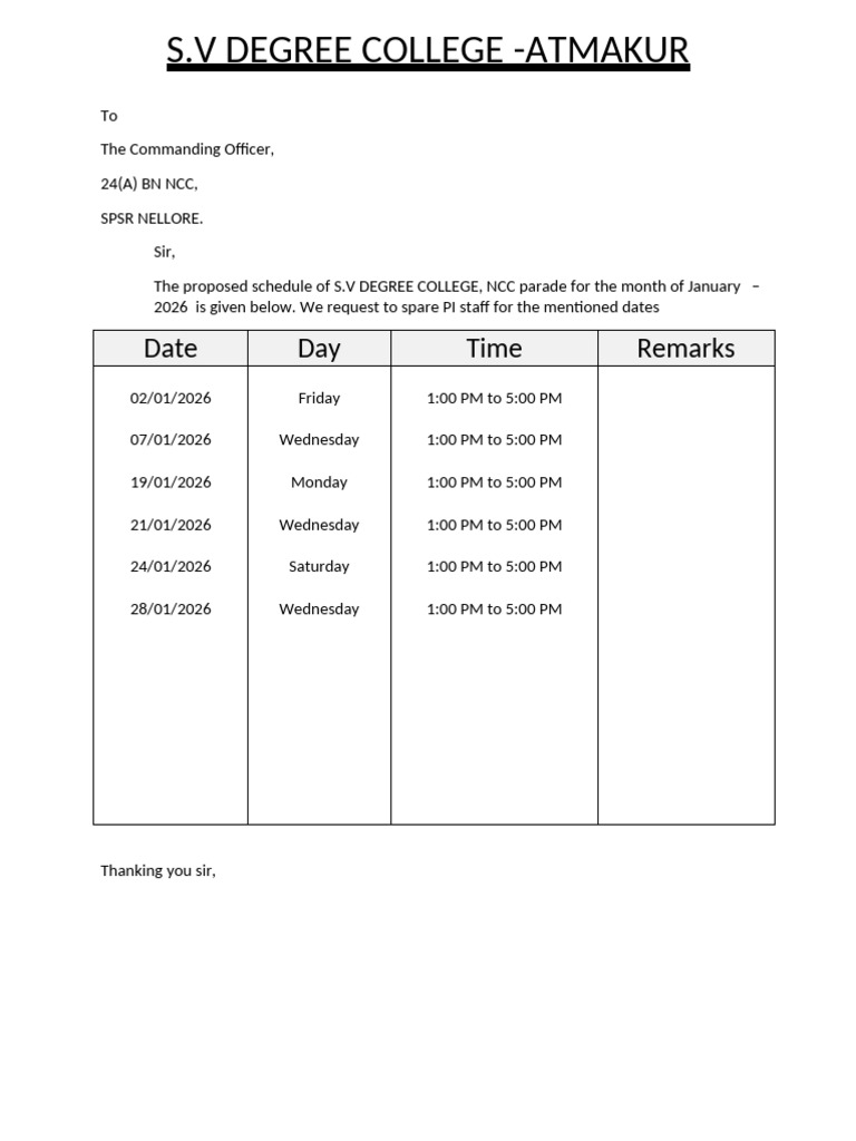 NCC Time Table Jan | PDF
