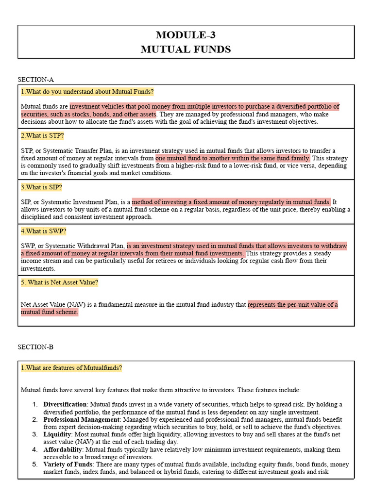 Feia Module 3 Notes | PDF | Investment Fund | Mutual Funds
