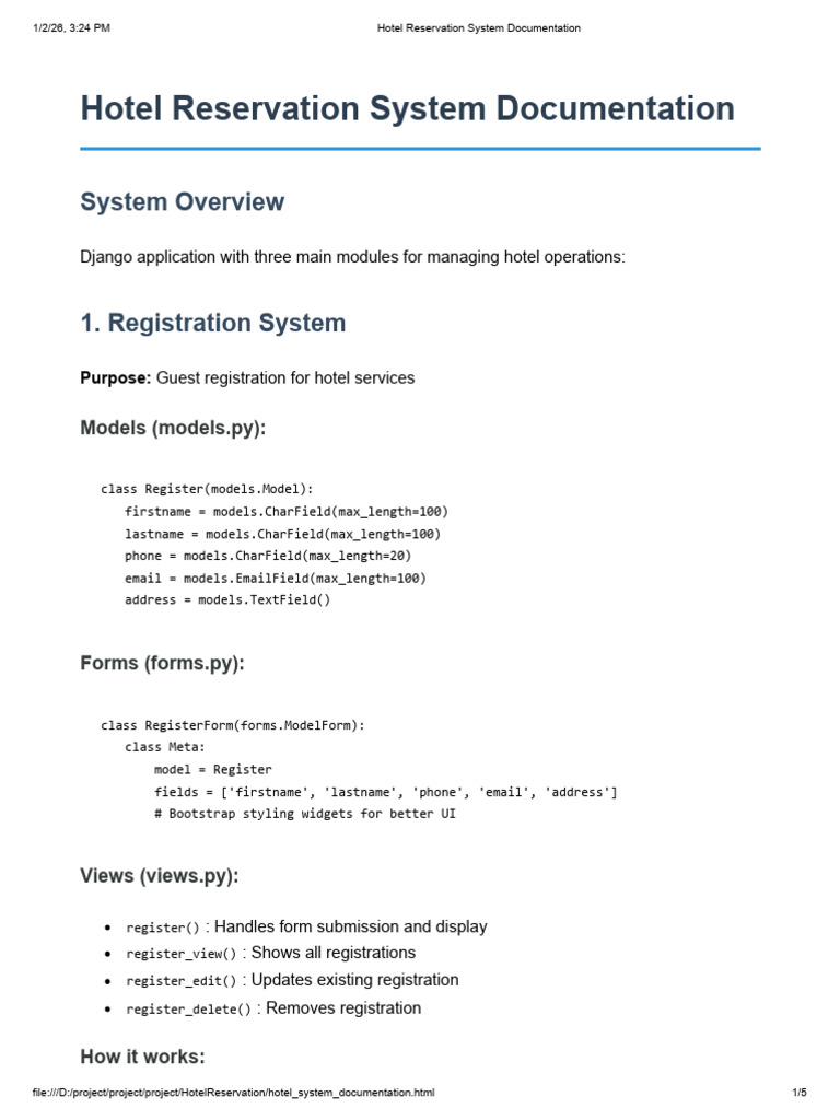 Hotel Reservation System Documentation | PDF | Computing | Software