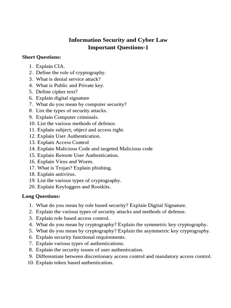 Important Questions ISCL 1 1 | PDF
