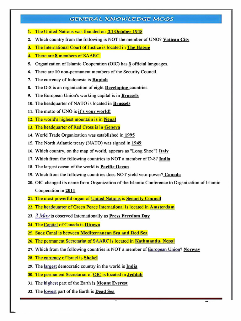 General Knowledge Important MCQs | PDF
