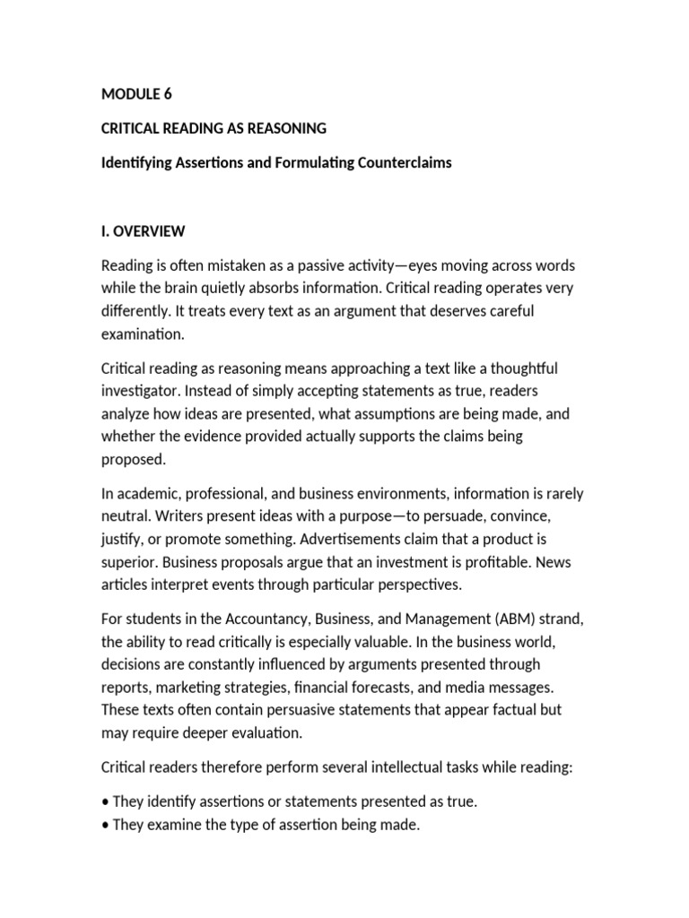 Lesson 6 Indetifying Assertions and Formulatin Counterclaims | PDF ...