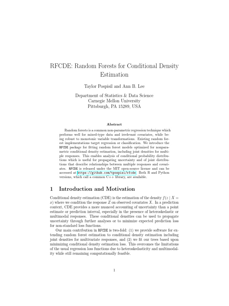 Hu-Random Forest For Conditional Density Estimation | PDF | Regression ...