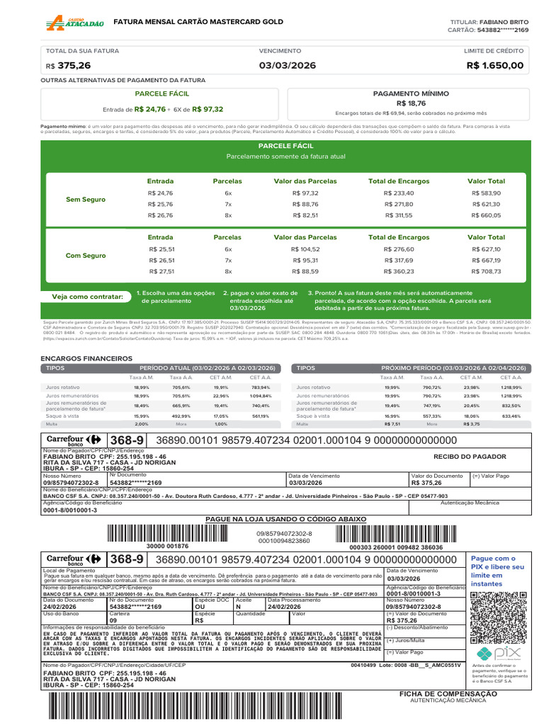 Statement Month 01 03 2026 13 46 47 | PDF | Cartão de crédito | Economias
