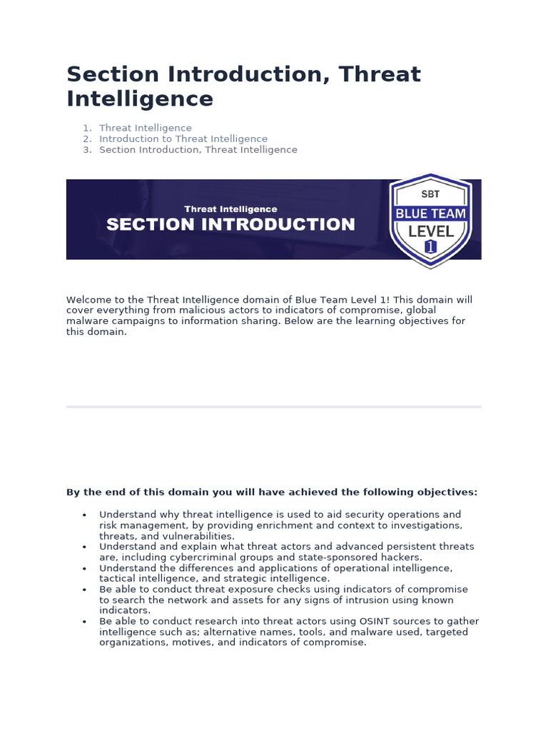 BTL1 Threat Intelligence | PDF | Signals Intelligence | Computer Security