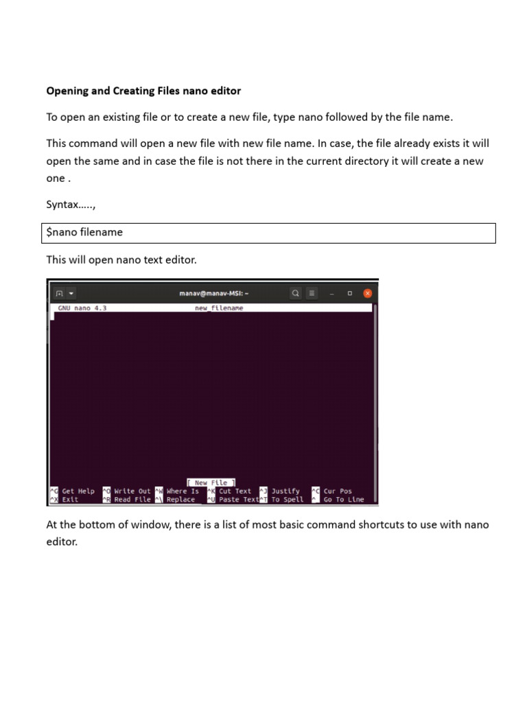 Opening and Creating Files Nano Editor | PDF