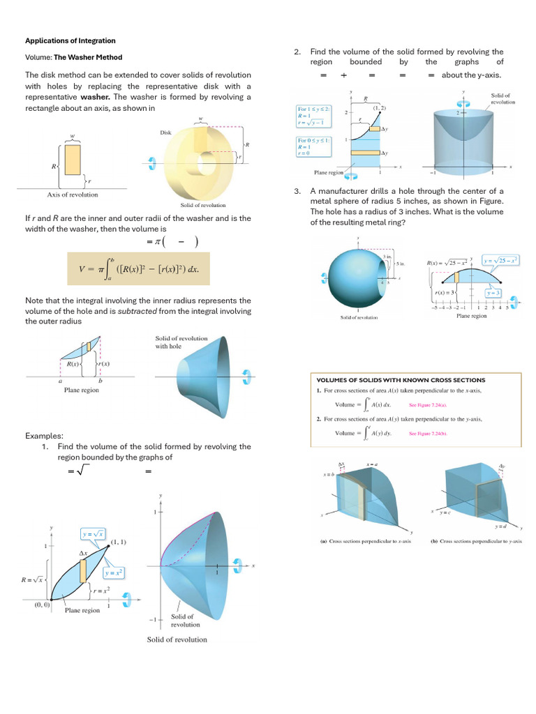Applications of Integration Volume Washer Method | PDF