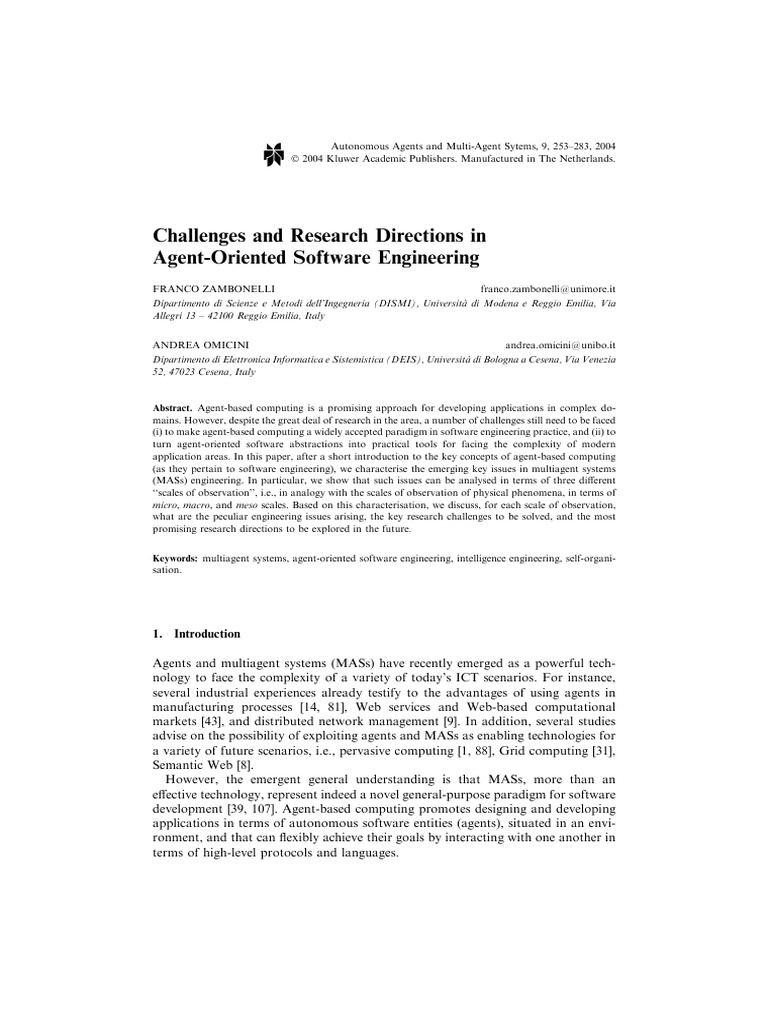 Challenges and Research Directions in Agent-Oriented Software ...