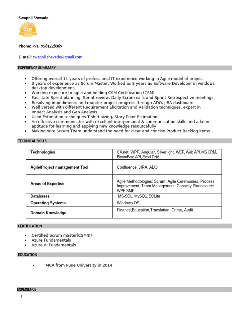 ScrumMaster - Swapnil Shevade | PDF | Agile Software Development ...