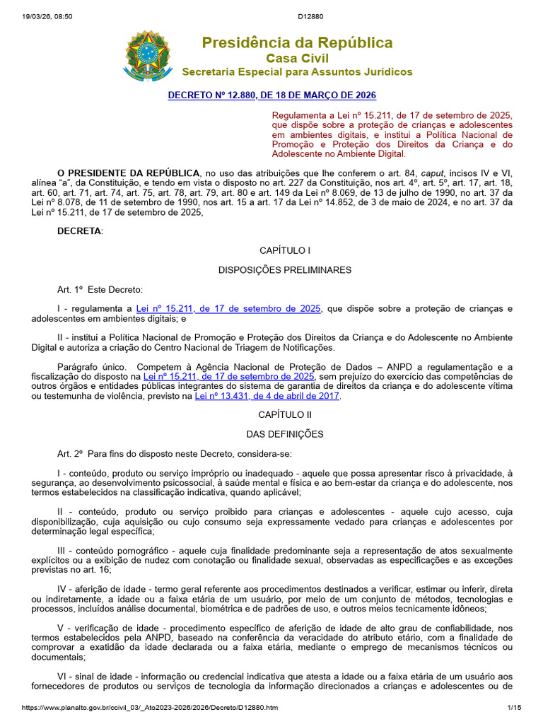 Lei Federal #15.211-2025 Estatuto Digital Da Criança e Do Adolescente ...