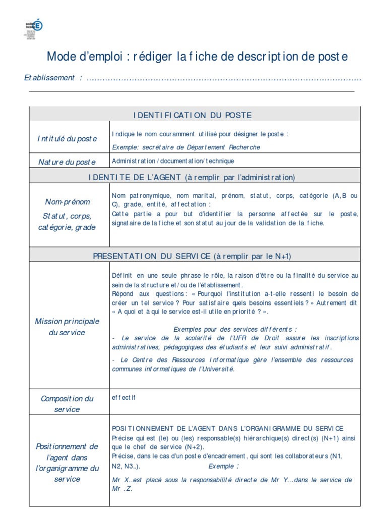 mode emploi fiche de poste