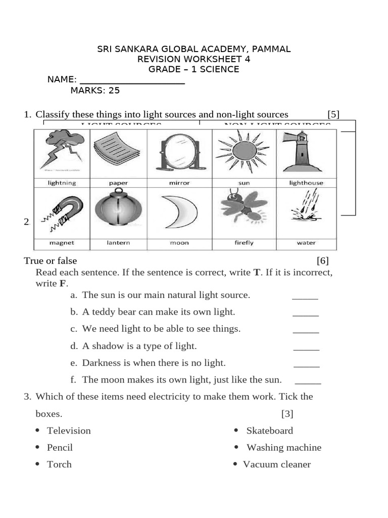 g1 Science 23rd Revision Worksheet | PDF