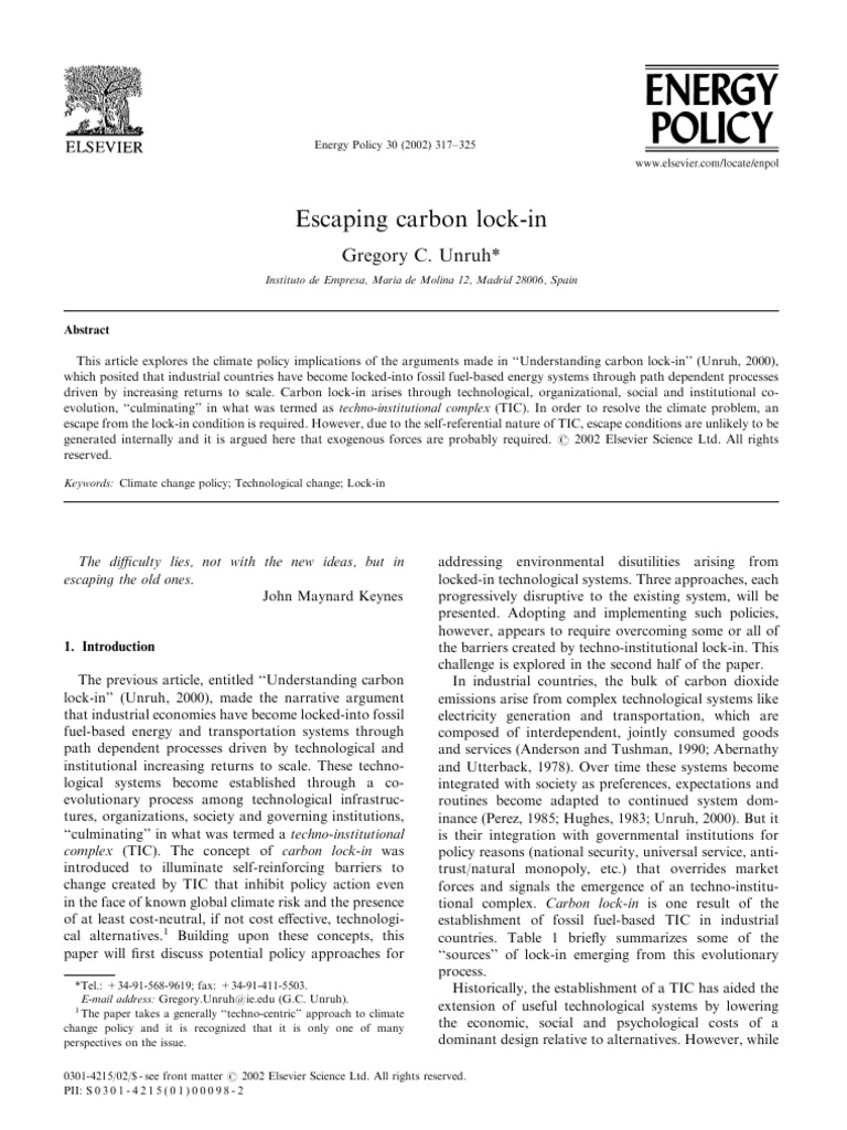 Escaping Carbon Lock in | PDF | Climate Change | Policy