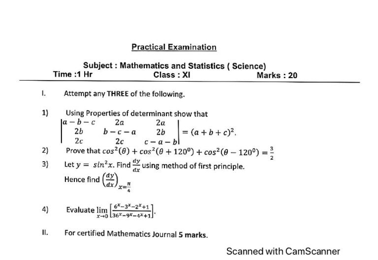 AVG FYJC Sci Maths Practical Paper 25-26 | PDF