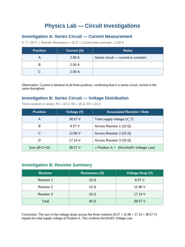Lab Circuit Tables | PDF