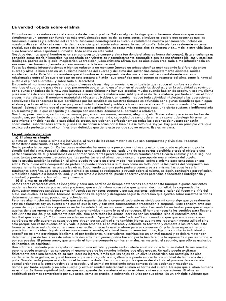 La Verdad Robada Sobre El Alma | PDF | Alma | Monismo