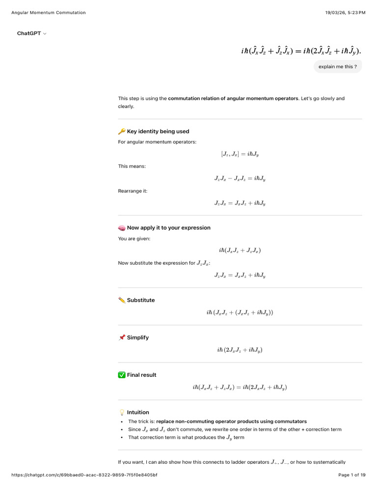 Angular Momentum Commutation Matrix | PDF | Eigenvalues And ...