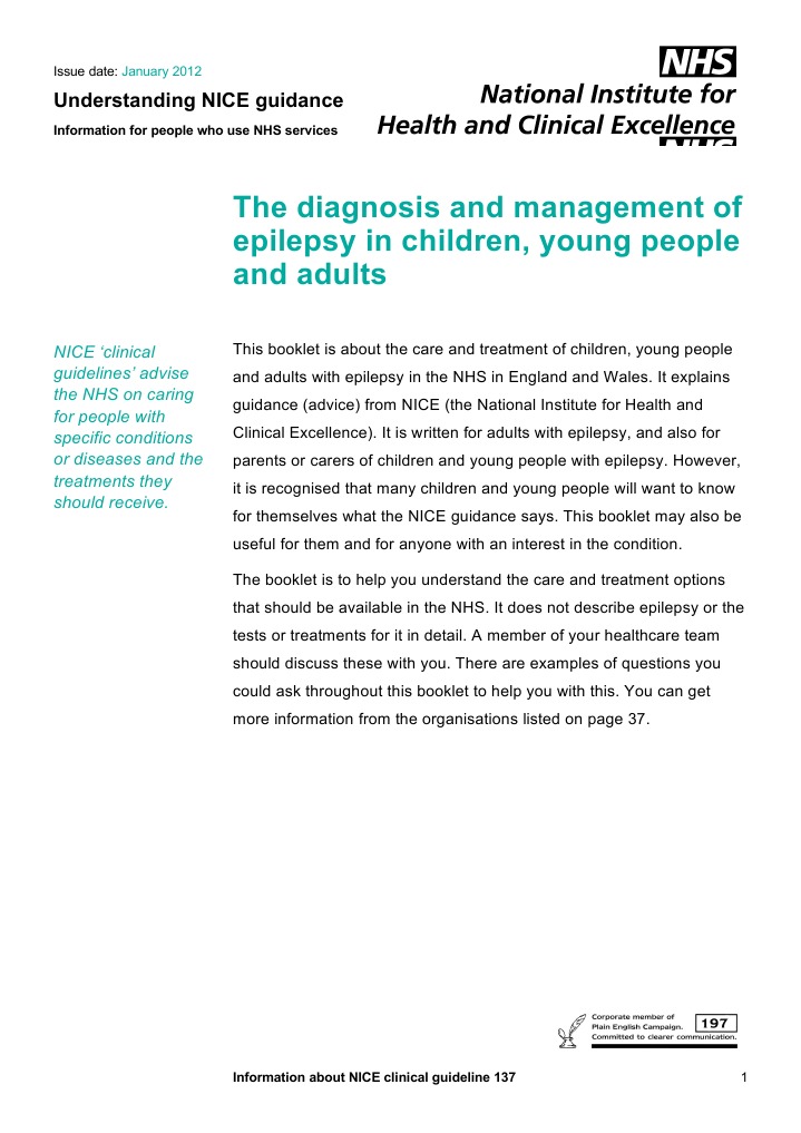 The Diagnosis and Management of Epilepsy in Children, Young People and ...