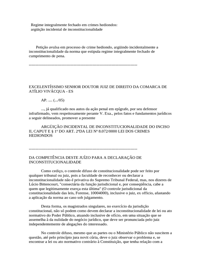 Regime Integralmente Fechado em Crimes Hediondos | PDF | Sentença ...