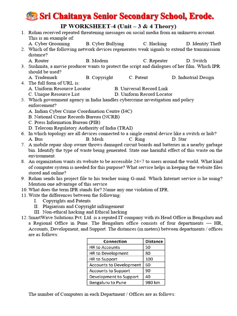 CBSE Worksheet 4 Theory | PDF | Computer Network | Phishing