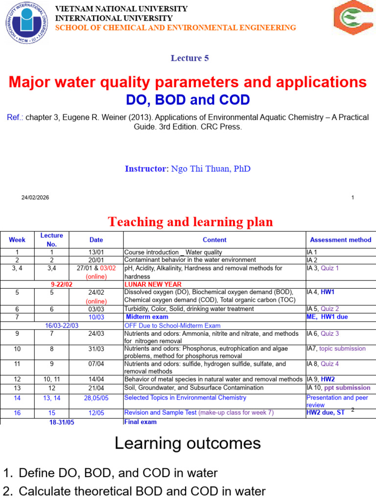 Lec 05 - DO, BOD and COD Sent | PDF | Water | Solubility