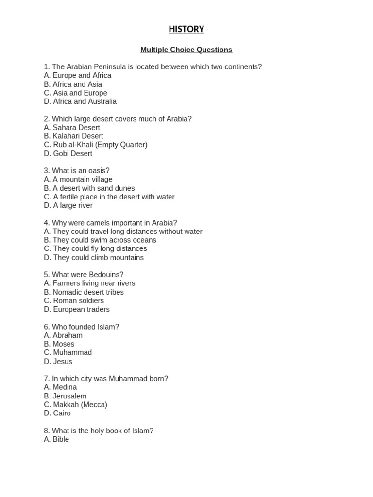 HISTORY - EVIE Multiple Choice Questions | PDF