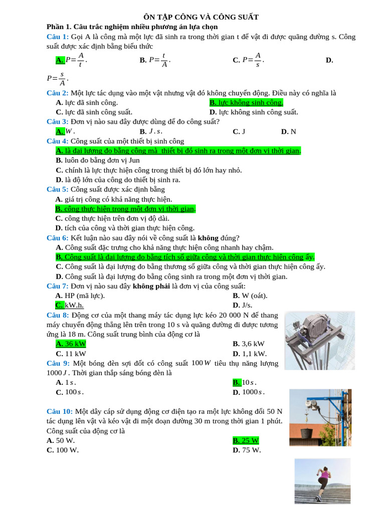 Ôn Tập Công Và Công Suất | PDF