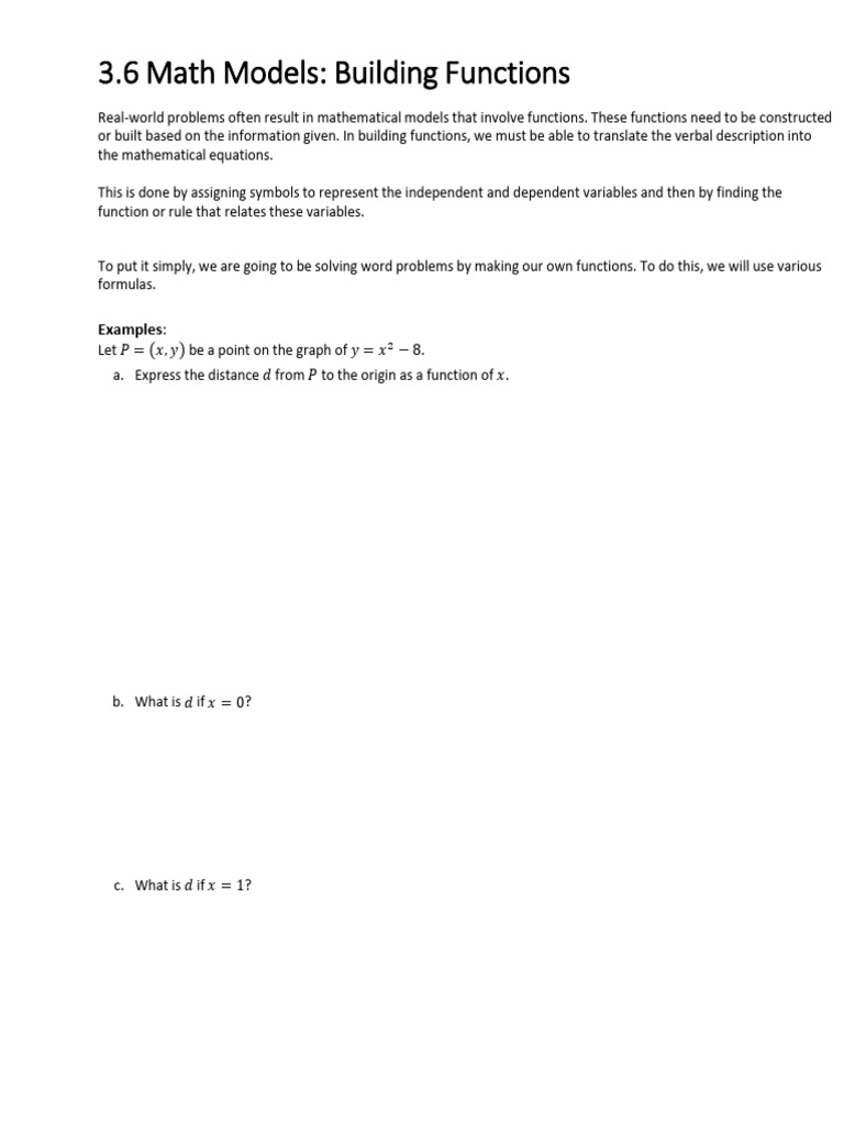 3.6 Math Models Building Functions | PDF | Area | Function (Mathematics)