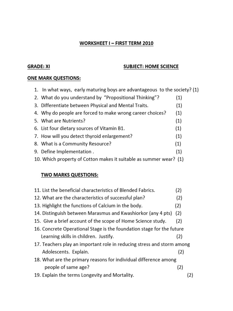 CBSE Class 11 Home Science | PDF