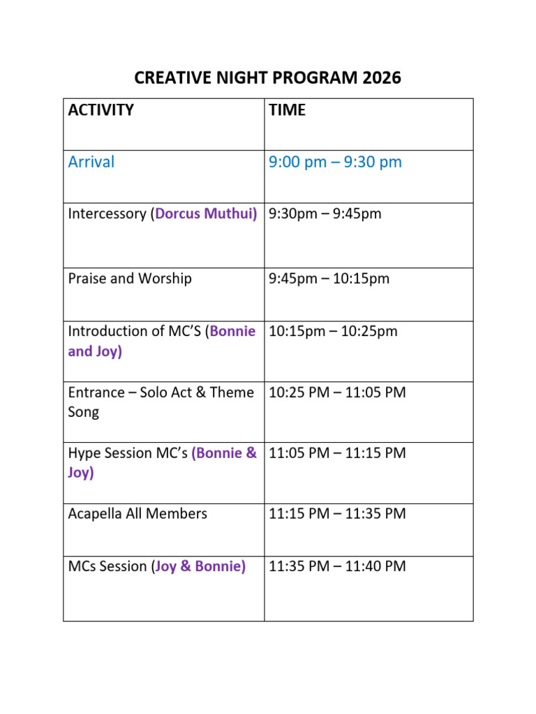 Creative Night Program 2026 | PDF