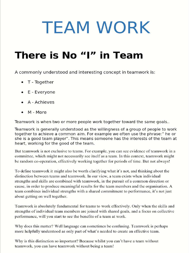 Team Work V | PDF