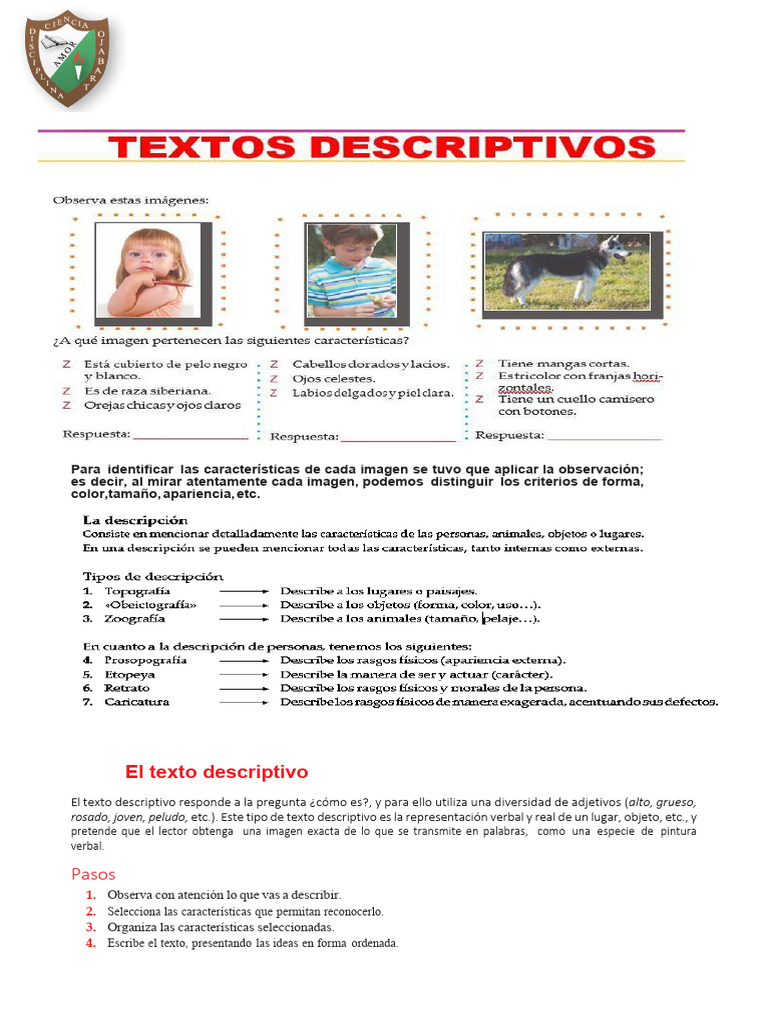 Texto Descriptivo Grado 9 | PDF