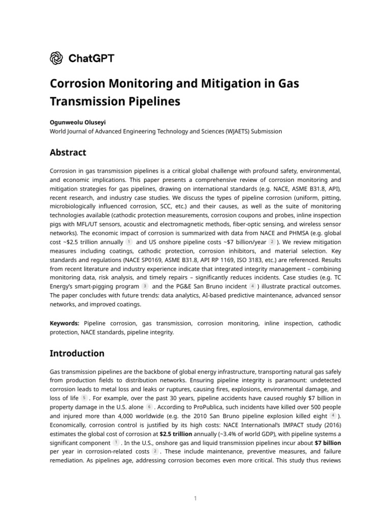 Corrosion Monitoring and Mitigation in Gas Transmission Pipelines | PDF ...
