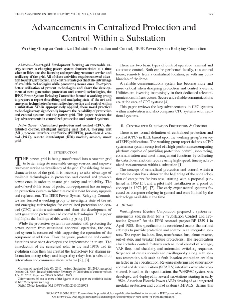 Advancements in Centralized Protection and Control Within A Substation ...