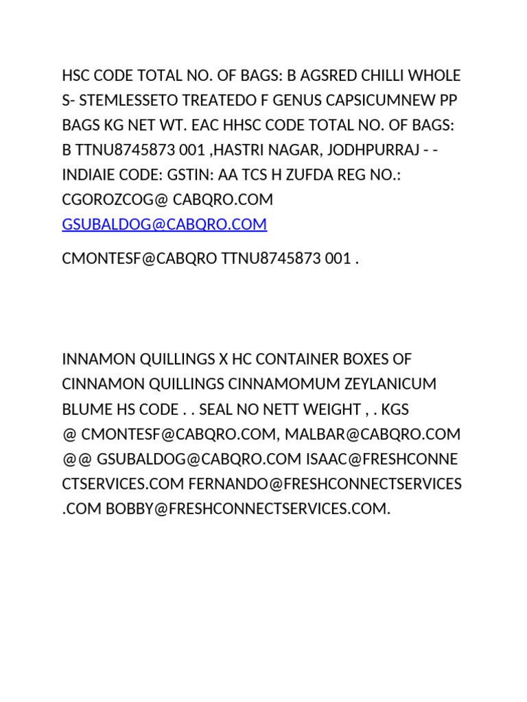 HSC Code Total | PDF
