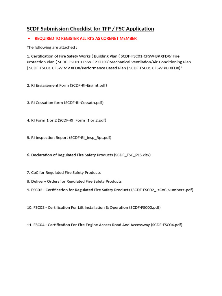 SCDF Submission Checklist For TFP-CSC | PDF