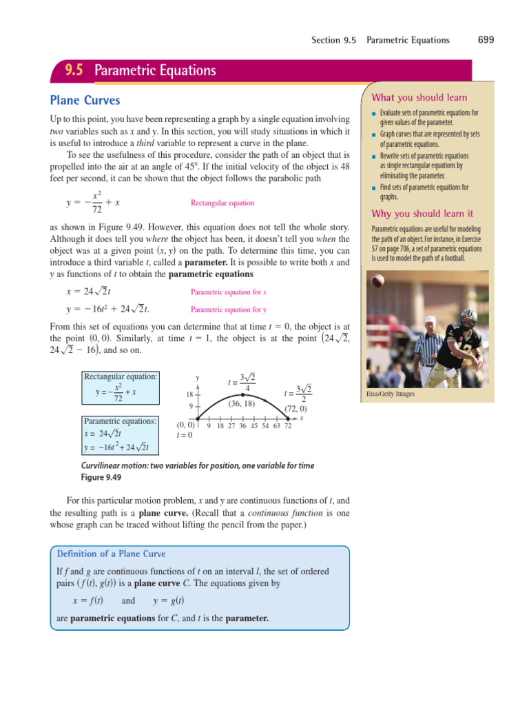 Larson 9-5 Parametric Equations | PDF | Equations | Curve