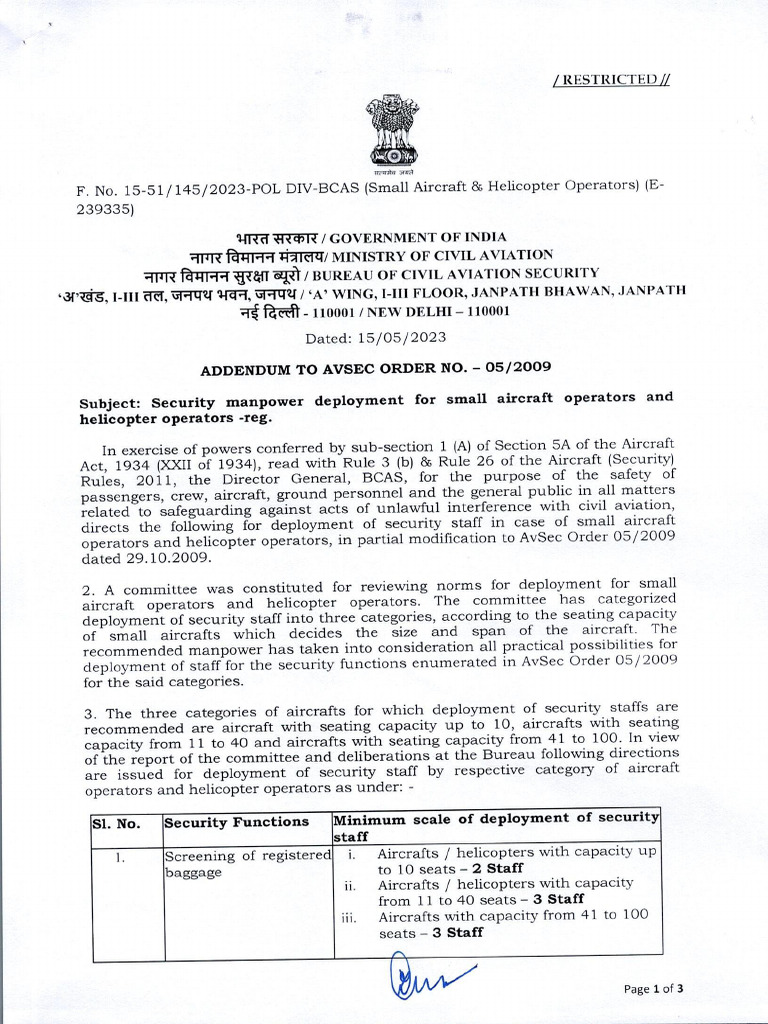 Addendum To AVSEC Order No 05 2009 - 0001 | PDF