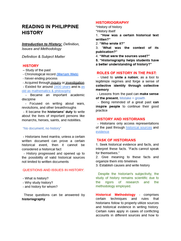 Reading in Philippine History Reviewer | PDF | Positivism | Methodology