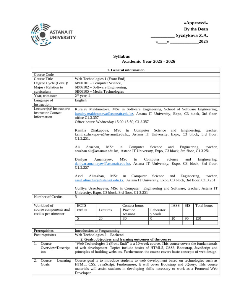 Web Technologies 1 (Front End) Syllabus | PDF | J Query | Bootstrap ...