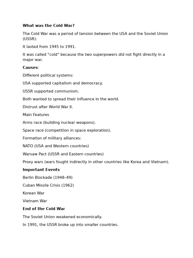 Cold War Grade 7 NOTES | PDF