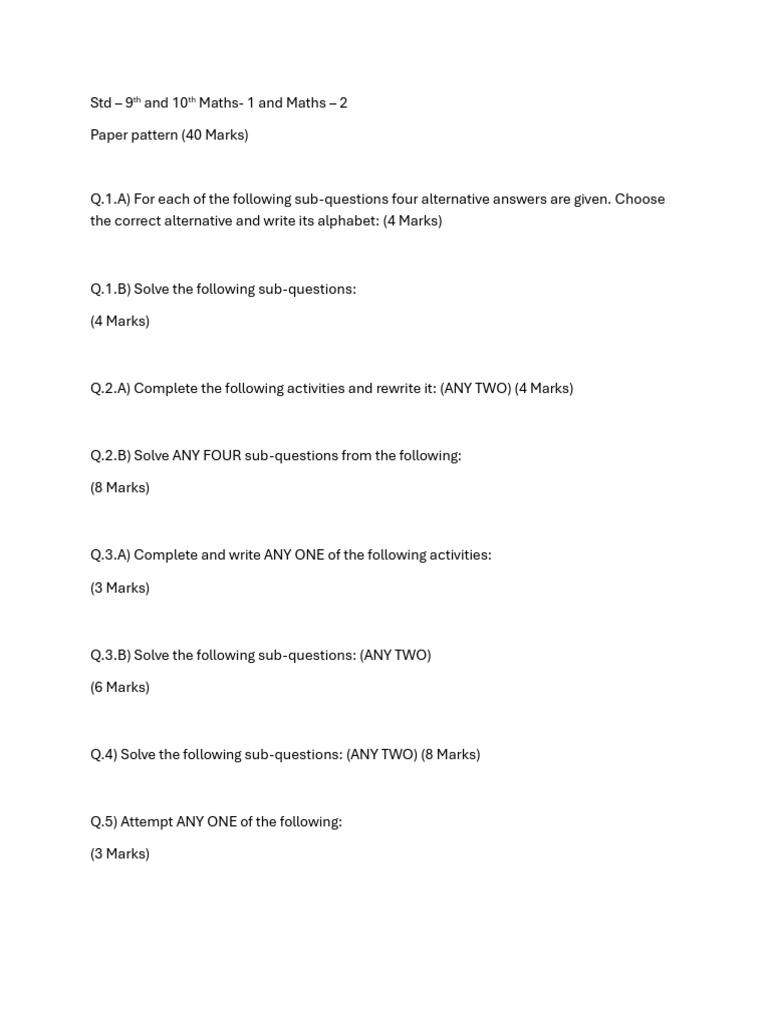 Maths - 1 Paper Pattern | PDF