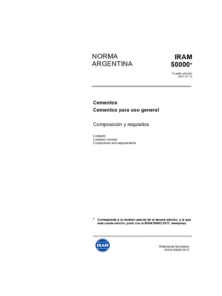 IRAM 50000 Cementos Uso General | PDF