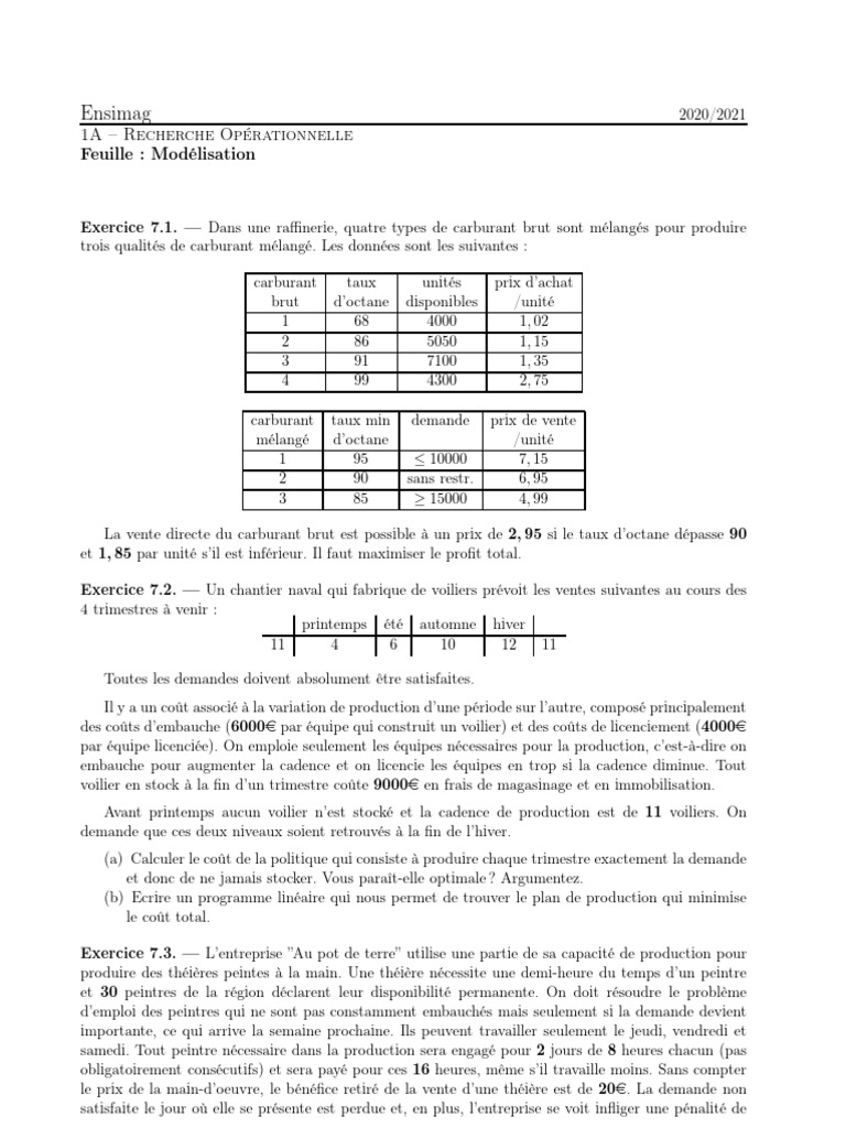 7 Modélisation | PDF | Optimisation linéaire