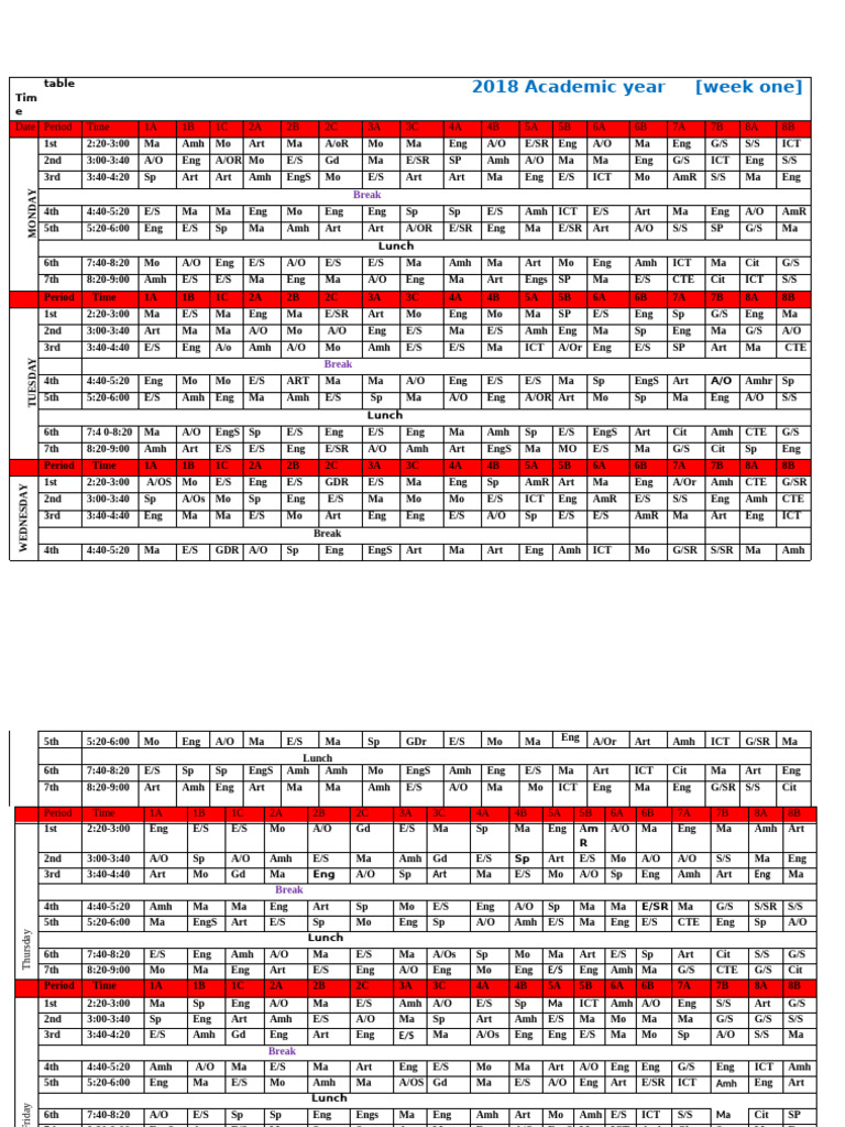Permanent Time Table 20 | PDF