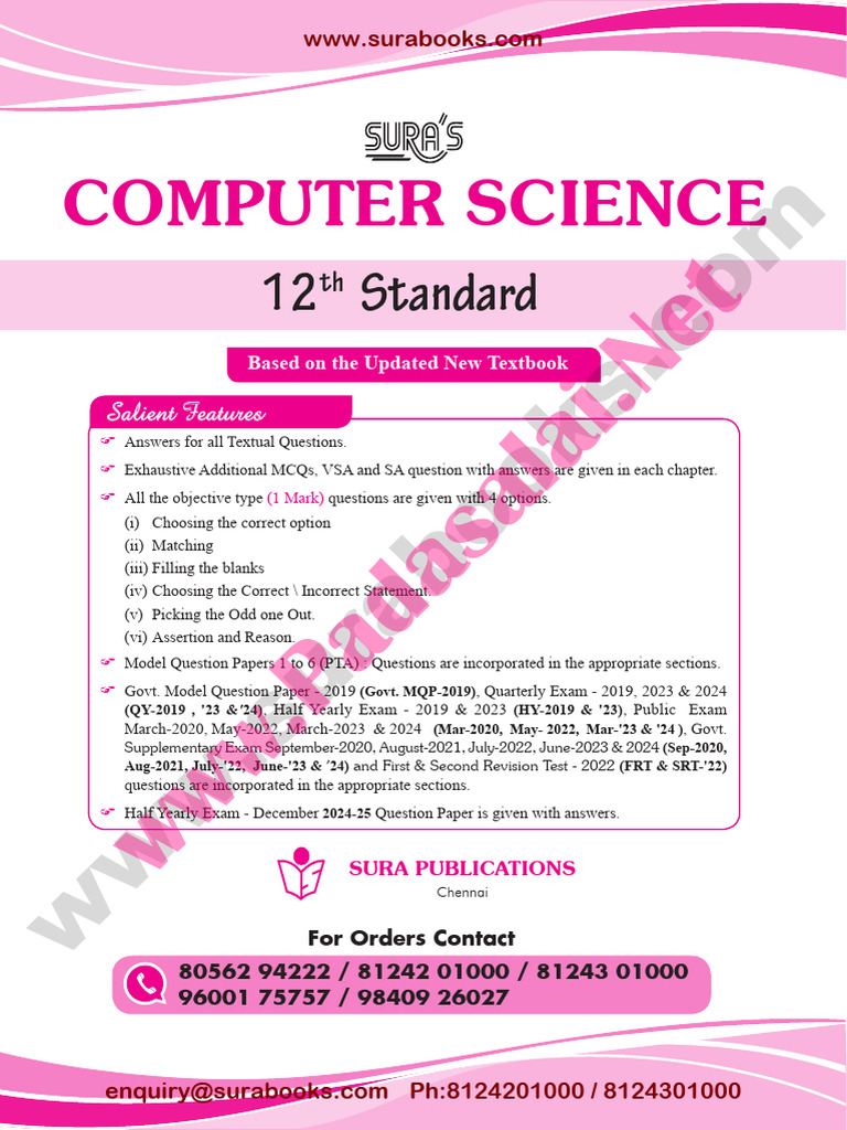 12th Computer Science EM Sura Guides 2025 2026 Sample Notes English ...